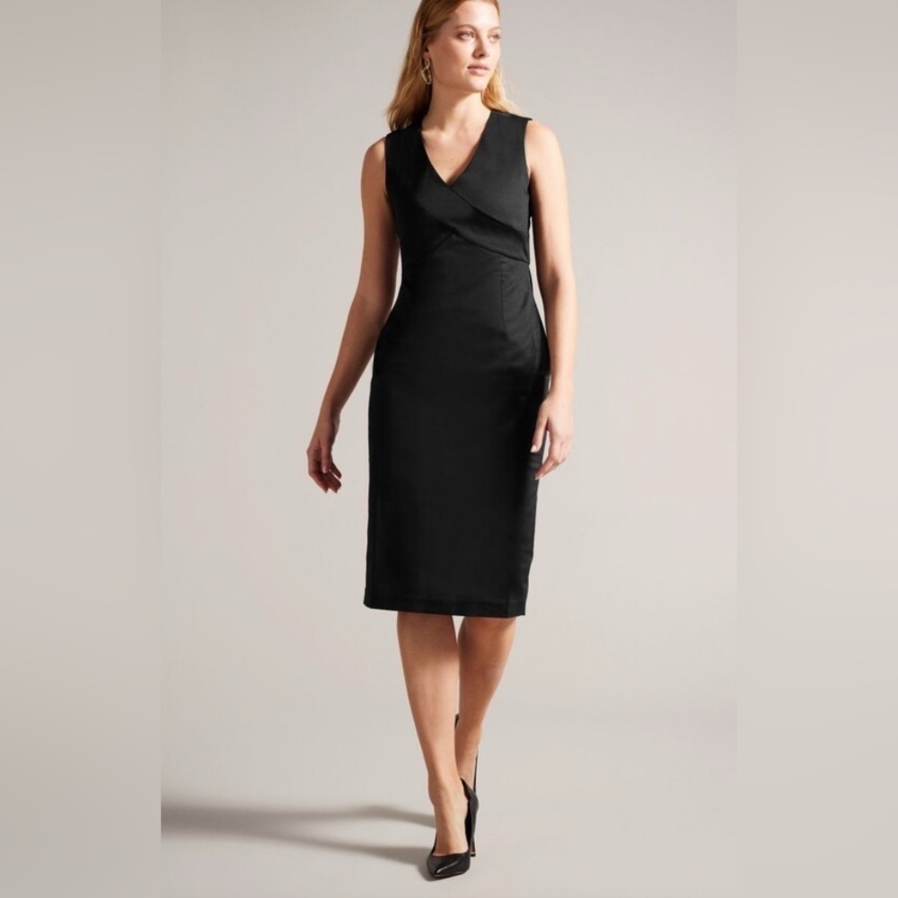 NWT Ted Baker Salyan Wrap Detail Midi Dress Black Ted Size 1
